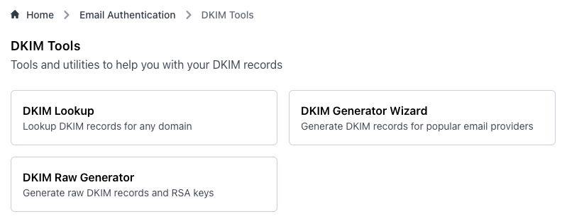 DKIM tools overview screenshot