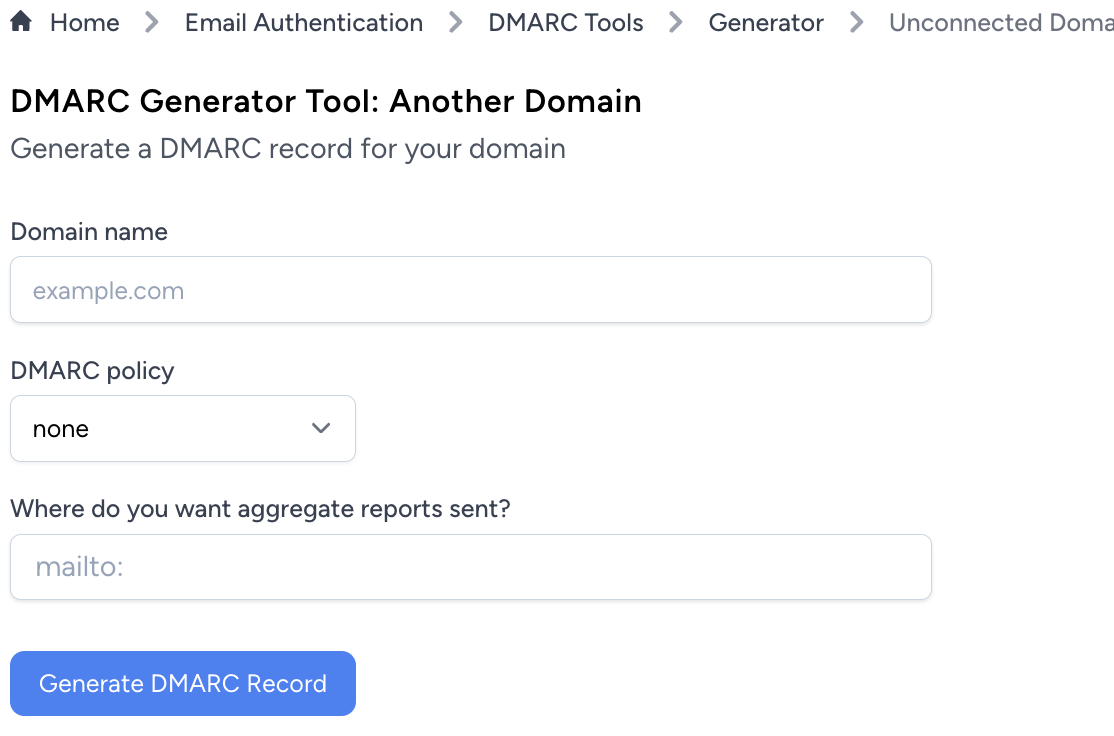 DMARC generator tool screenshot from EmailGuard