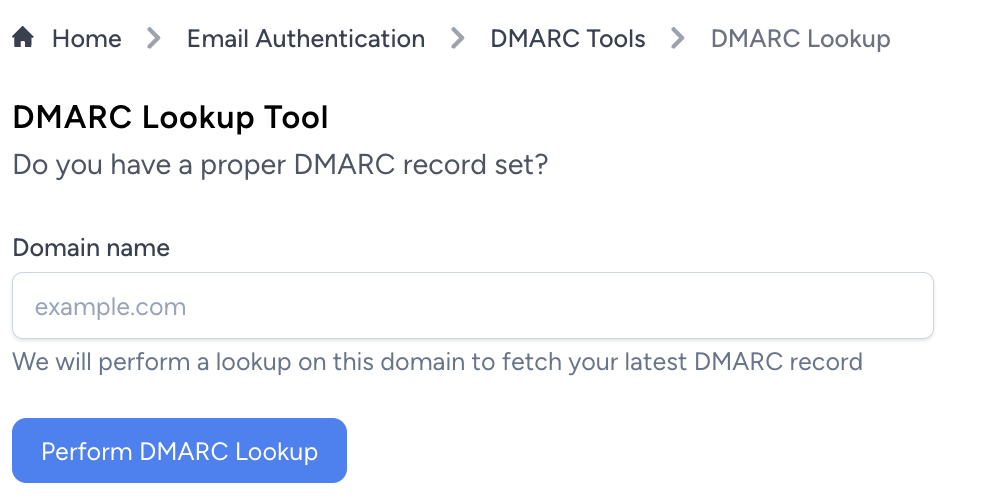 DMARC lookup tool screenshot from EmailGuard