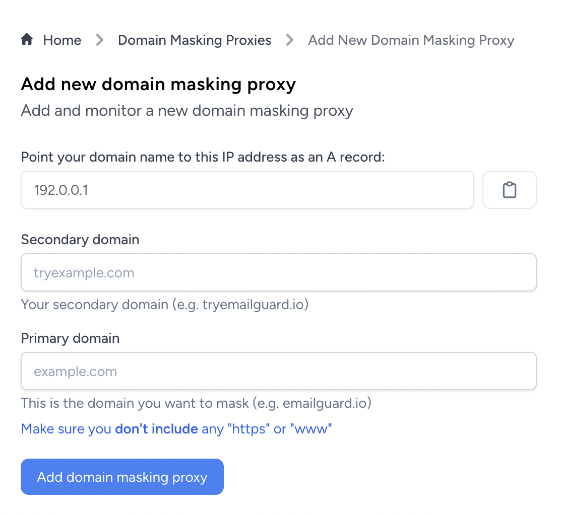 Domain masking proxy screenshot