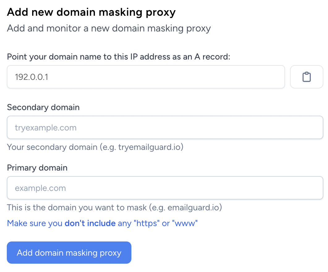 Domain masking proxy product screenshot