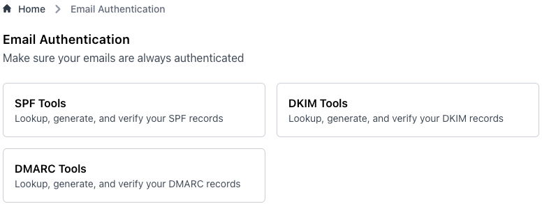 Email authentication tools overview screenshot