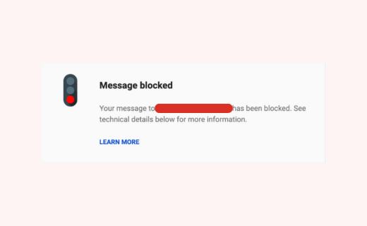 Message blocked Gmail warning screenshot