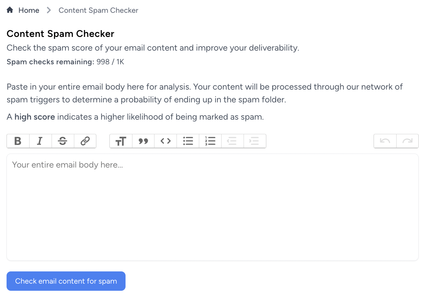 Content spam checker screenshot