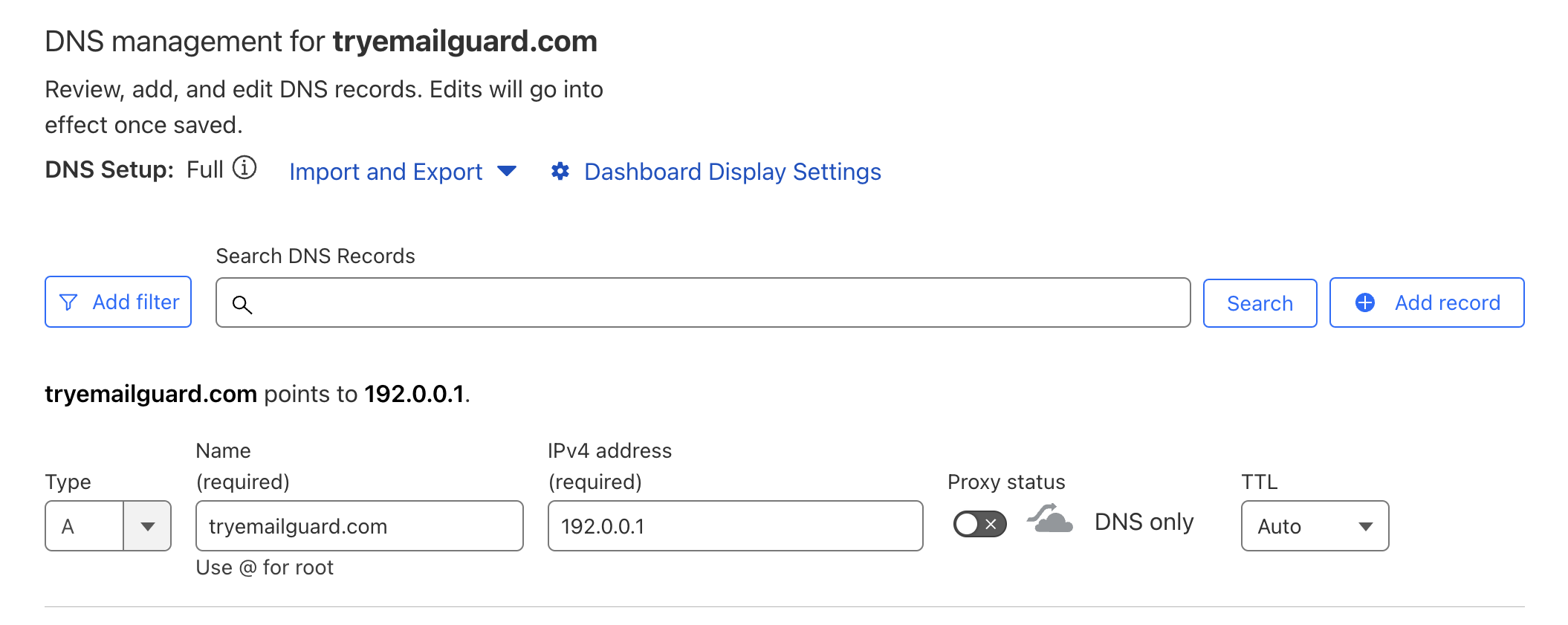 update dns record with ip address from emailguard.io